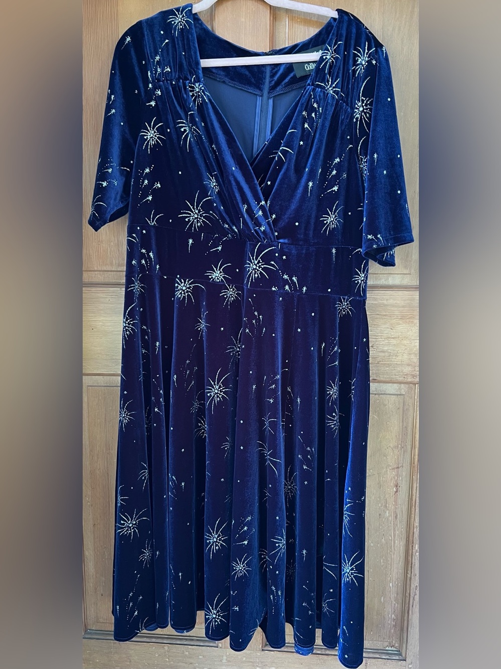 ModCloth x Collectif Blue Velvet Silver Firework Dress US 20